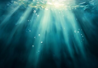 Obraz premium sunlight shining bubbles deep blue inspiring break polluted young old scuba underworld pond banner hazy
