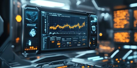 Obraz premium Futuristic control panel with graphs and data.