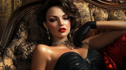 Old Hollywood glamour siren, elegant and mysterious, 3D illustration © Melon