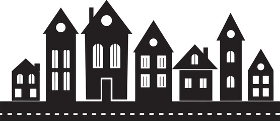 set of houses silhouette isolated on white background