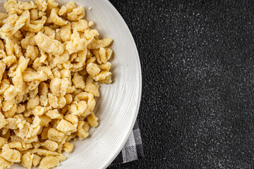 egg pasta spaetzle shape fresh meal food snack on the table copy space food background rustic top view