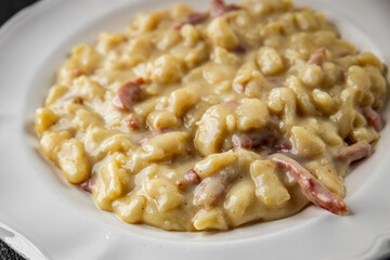 egg pasta spaetzle shape fresh meal food snack on the table copy space food background rustic top view