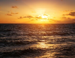 Fototapeta premium golden sunset serene ocean scene golden sunset