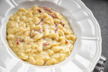 egg pasta spaetzle shape fresh meal food snack on the table copy space food background rustic top view