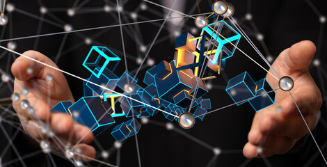 Digital cyberspace with particles and Digital data network connections concept.