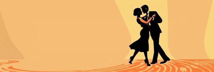 Flat illustration. World Tango Day. Couple dancing tango, light background. Design template for banner, flyer, invitation, brochure, poster, greeting card. Free space for text. International Dance Day