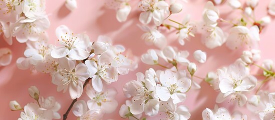 Fototapeta premium White Cherry Flowers On A Pink Background