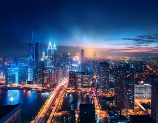 Fototapeta premium vibrant night cityscape glowing cityscape night