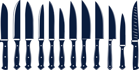 Set of knife silhouette isolated on white background