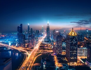 Naklejka premium night cityscape glowing vibrant city night glowing lights