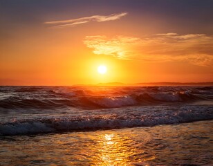 Fototapeta premium sunset ocean waves warm serene ocean scene stunning sunset
