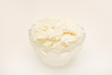 Plombir. Ice cream in a glass ice cream maker.