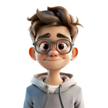 3D rendered cartoon young man avatar with smiley face
