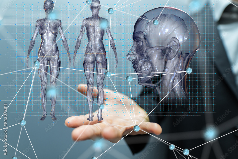 Poster digital medical futuristic interface 3d rendering