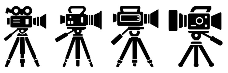 Video Camera On A Tripod Silhouette Vector Set