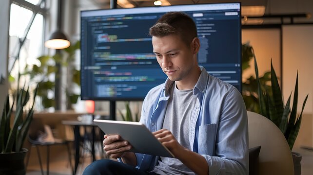 software engineer developer use laptop computer program coding