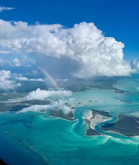 Rainbow through the clouds over the beautiful beaches of Turks and Caicos.