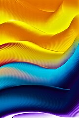 illustration image of a modern abstract pattern with complementary yellow, blue and purple colors and pastel hues. Geometric lines intersect and overlap to create a vibrant and dynamic composition