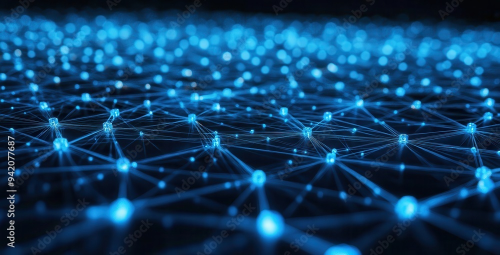 Poster abstract background with blue glowing connections and nodes on a dark background