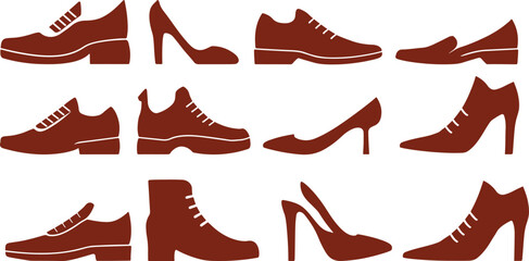 Set of shoes silhouette isolated on white background