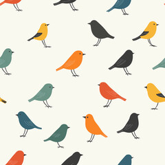 Birds, simple flat design, White Seamless repeating background pattern