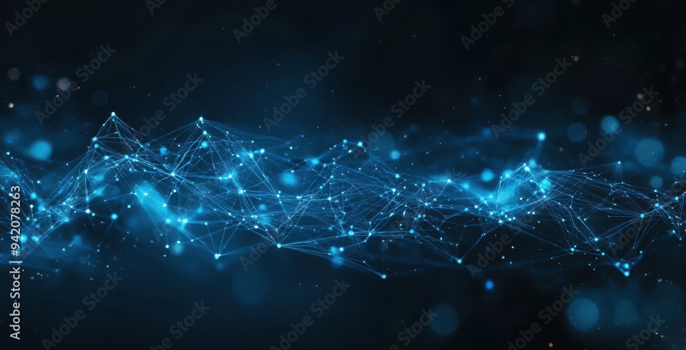 Poster abstract background with blue glowing connections and nodes on a dark background