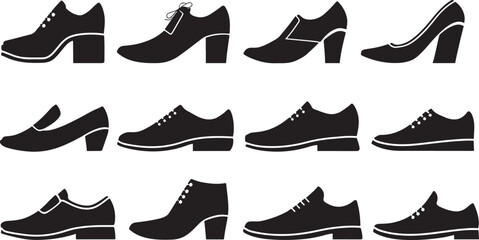 Set of shoes silhouette isolated on white background