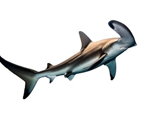 Fototapeta premium swimming hammerhead shark hammerhead shark swimming white backdrop