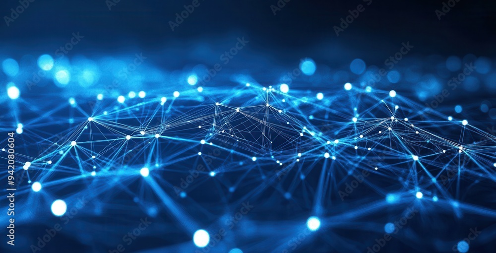 Poster abstract background with blue glowing connections and nodes on a dark background