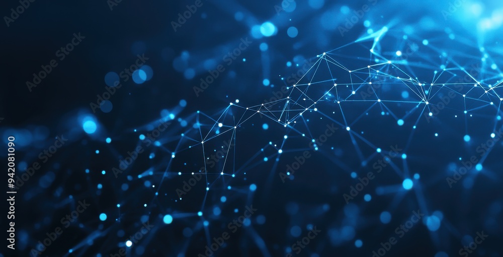 Poster abstract background with blue glowing connections and nodes on a dark background