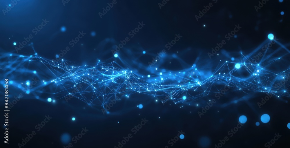 Poster abstract background with blue glowing connections and nodes on a dark background