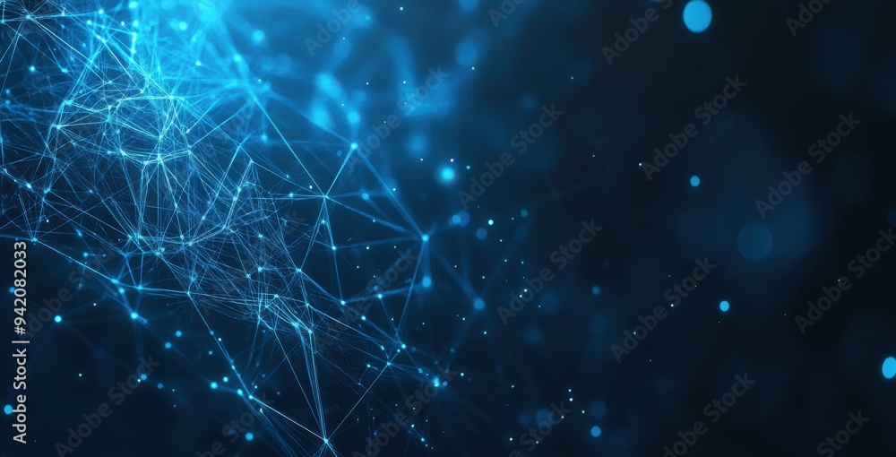 Poster abstract background with blue glowing connections and nodes on a dark background