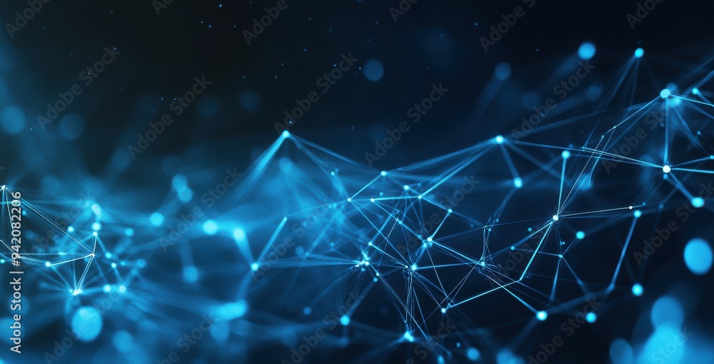 Poster abstract background with blue glowing connections and nodes on a dark background