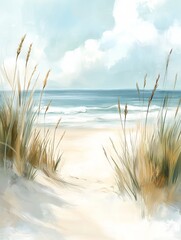 beach scene grass sand dunes gorgeous soft focus study stunningly precise brush strokes princess oceans painted thin