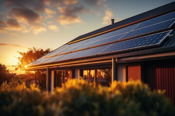 Fototapeta premium Solar Electricity Panels on a Rooftop of a Home.