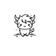 Hand-Drawn Highland Cow Doodle Art Line Drawing in Black and White, Perfect for Modern Wall Art, Coloring Pages, and Creative Design Projects