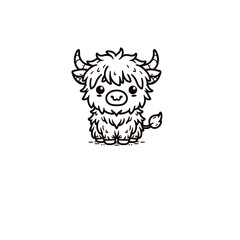 Hand-Drawn Highland Cow Doodle Art Line Drawing in Black and White, Perfect for Modern Wall Art, Coloring Pages, and Creative Design Projects