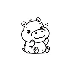 Fototapeta premium Creative and Whimsical Hippo Line Drawing Doodle Art with Fine Detail and Minimalistic Style, Great for Home Decor, Graphic Design, and Art Prints