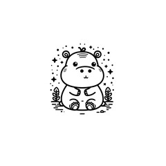 Creative and Whimsical Hippo Line Drawing Doodle Art with Fine Detail and Minimalistic Style, Great for Home Decor, Graphic Design, and Art Prints
