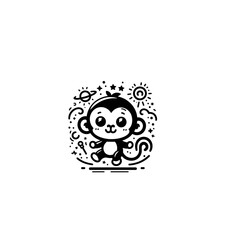 Creative and Whimsical Monkey Line Drawing Doodle Art with Fine Detail and Minimalistic Style, Great for Home Decor, Graphic Design, and Art Prints
