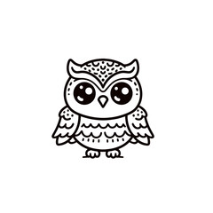 Fototapeta premium Artistic Black and White Owl Line Drawing with Doodle Art Elements, Suitable for Contemporary Home Decor, Fashion Design