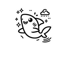 Creative and Whimsical Shark Line Drawing Doodle Art with Fine Detail and Minimalistic Style, Great for Home Decor, Graphic Design, and Art Prints