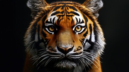 Fototapeta premium A detailed illustration of a tiger's face with striking features and intense gaze.