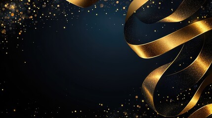 Gold ribbon swirls on dark backdrop. Perfect for elegant celebrations, awards ceremonies, and luxury brands.