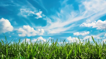 Obraz premium Green Grass and Blue Sky