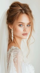 woman wearing veil earrings head abbey frost portrait luminous sparkling crystals stunningly altar