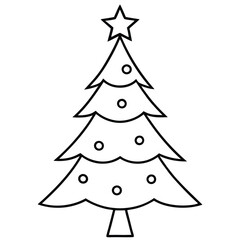 Elegant Christmas Tree Line Art Vector Illustration.