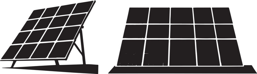 set of solar panel silhouette white background