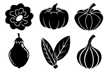 set of 6 vegetable food silhouette vector illustration