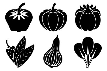 set of 6 vegetable food silhouette vector illustration